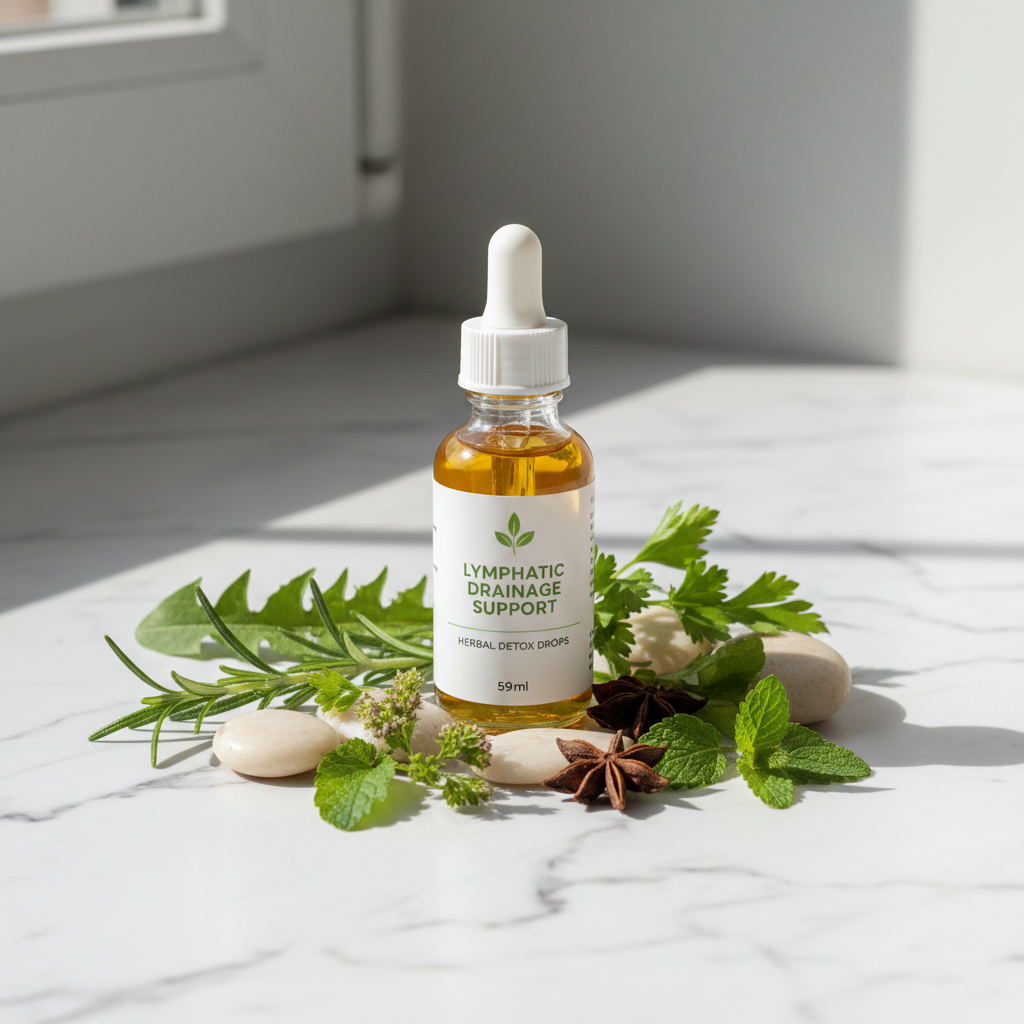 Natural herbal lymphatic drainage drops liquid supplement 59ml bottle with herbs